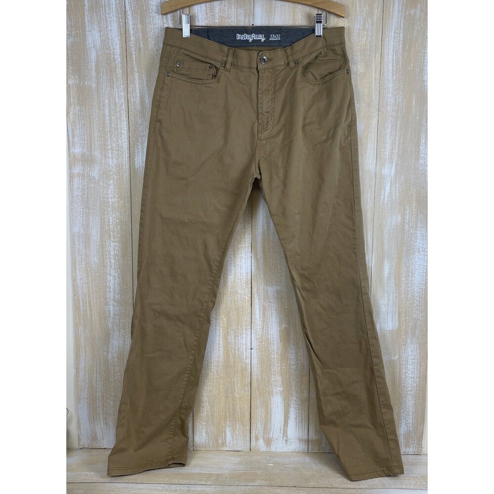 One Day Away Mens Pants Regular Fit 33x32 Stretch 5-Pocket Tan Cotton